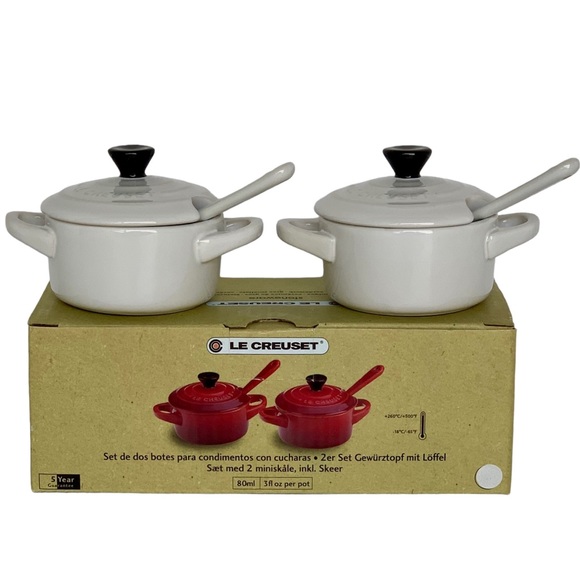 Le Creuset Dining Le Creuset Condiment Pots W Lids Spoons Set2 Nwt